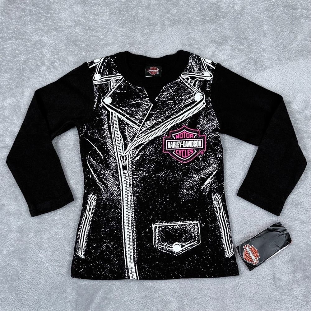 NWT Harley Davidson Long Sleeve Biker Babe T-Shirt 2T Toddler Girl Black Pink‎